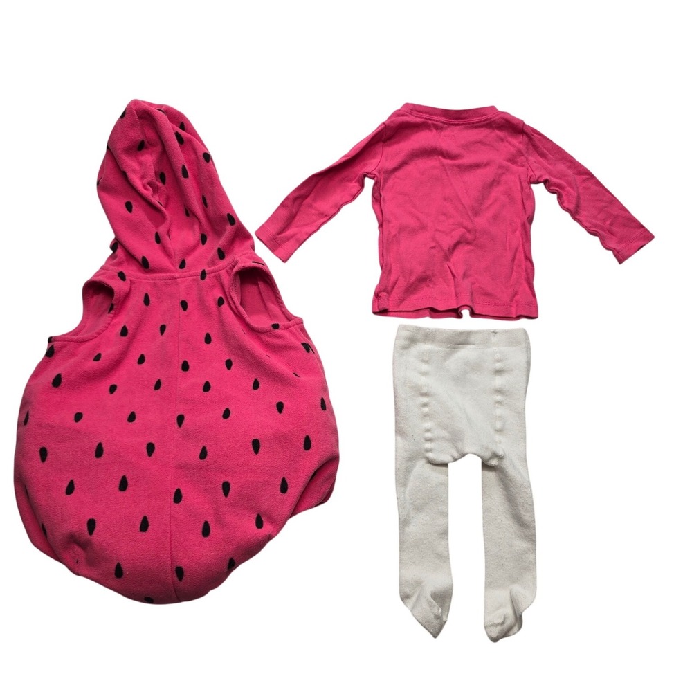 Carters Watermelon Halloween Costume‎ 3pc Set Fleece Vest Shirt Tights Pink 6-9M - Picture 2 of 10